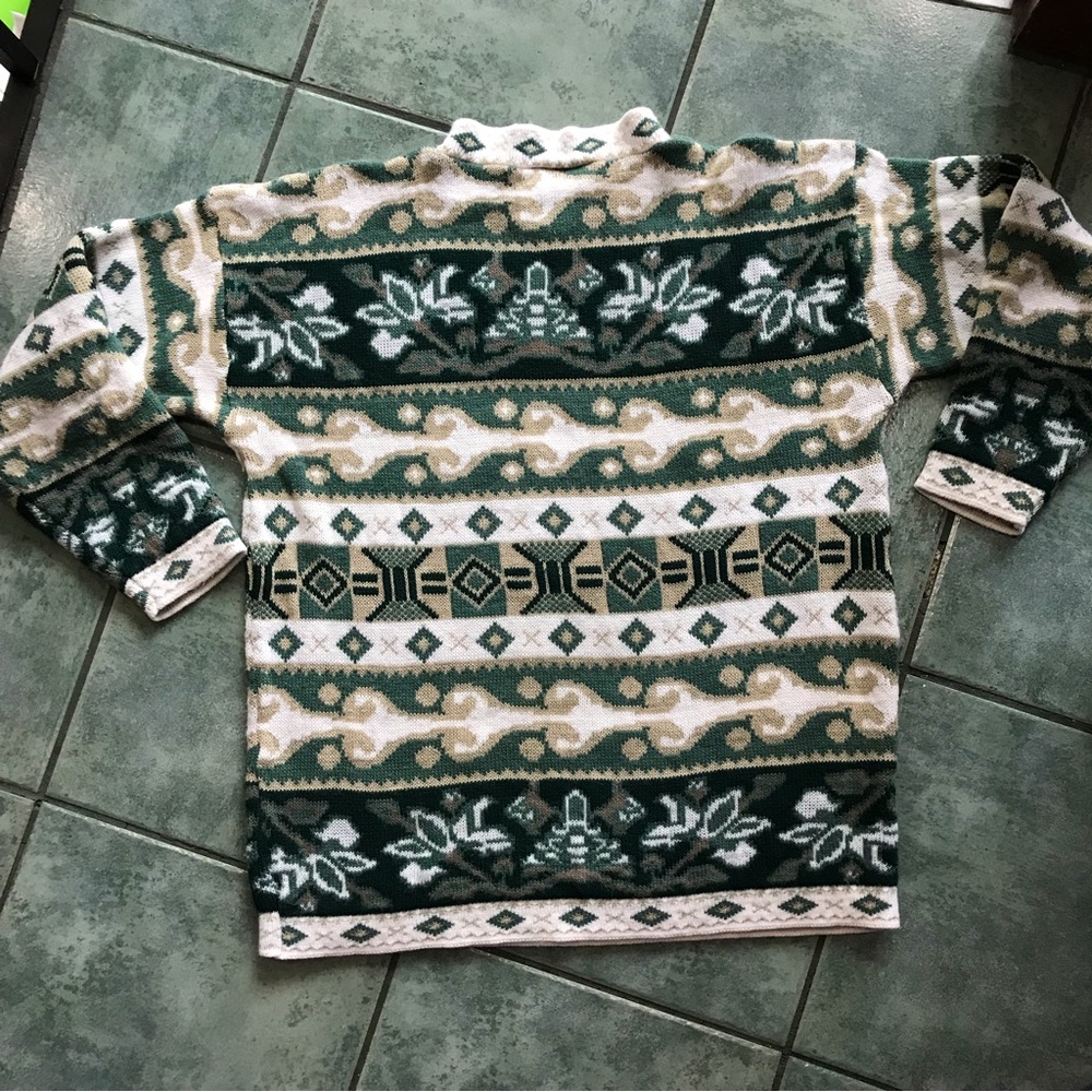 Vtg 80s Retro Abstract Leaf Print Patterned Sweat… - image 8